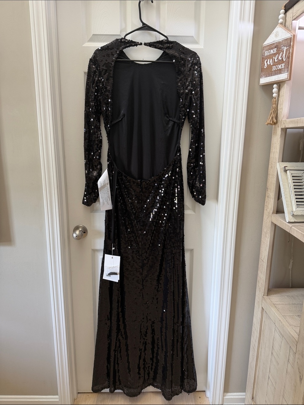 Mac Duggal Black Full-Length Sequin Long Sleeve Gown - Picture 11 of 16
